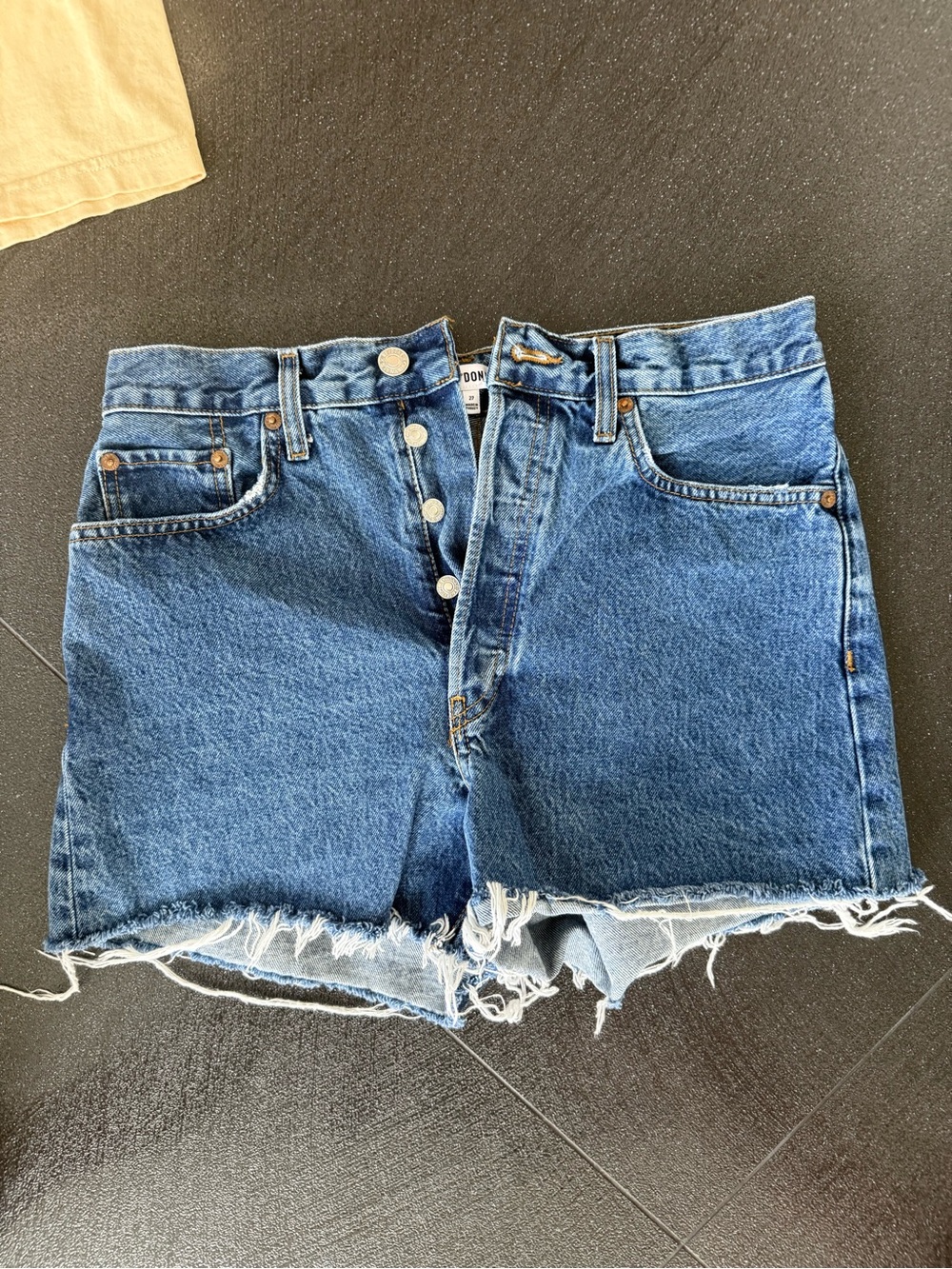 Re/Done Raw Hem High-Rise Blue Denim Shorts